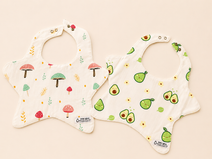 Little igloo 100% organic cotton Muslin Baby bibs | Avocado-Mushroom | pack of 2