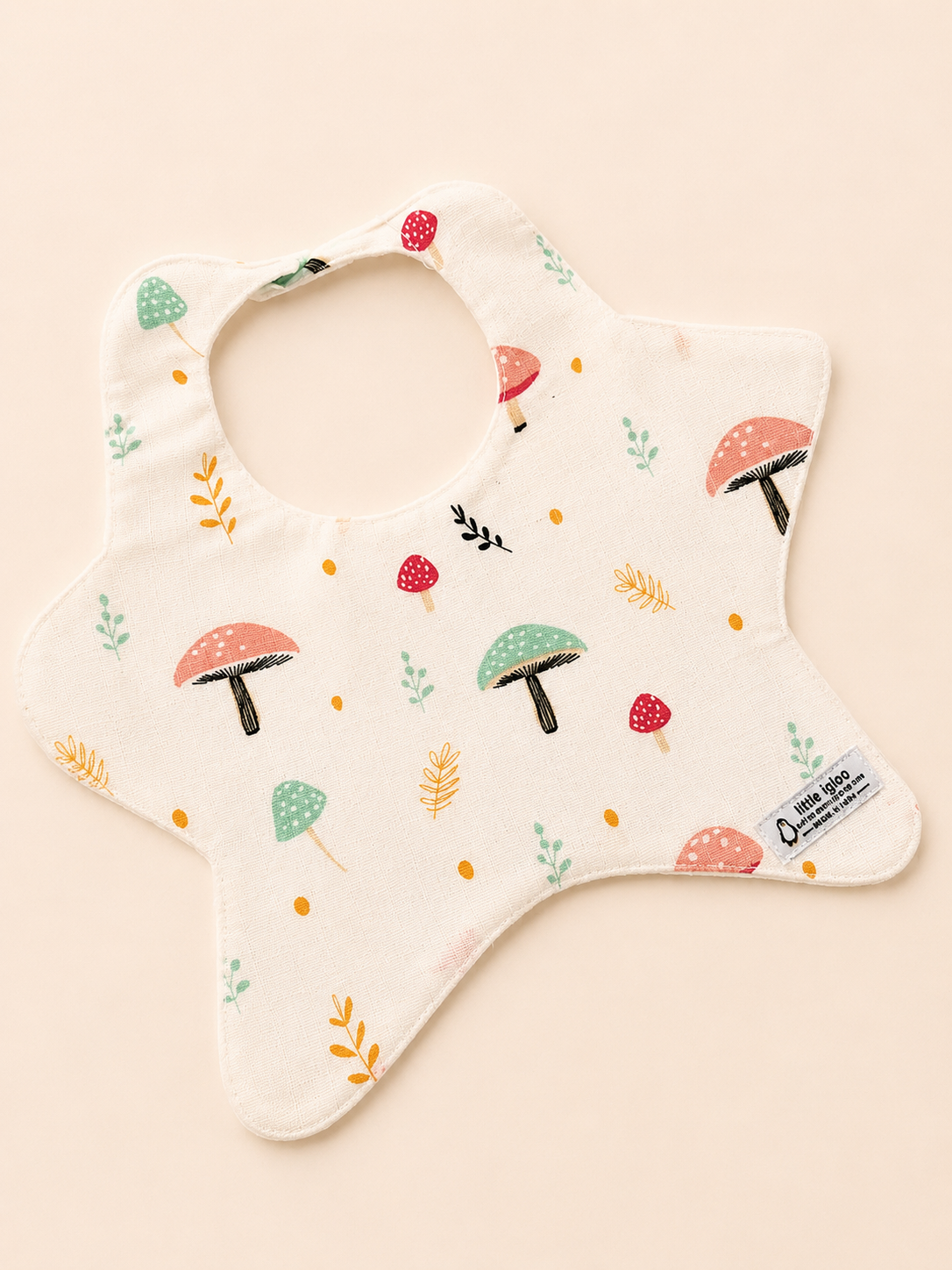 Little igloo 100% organic cotton Muslin Baby bibs |car-mushroom | pack of 2