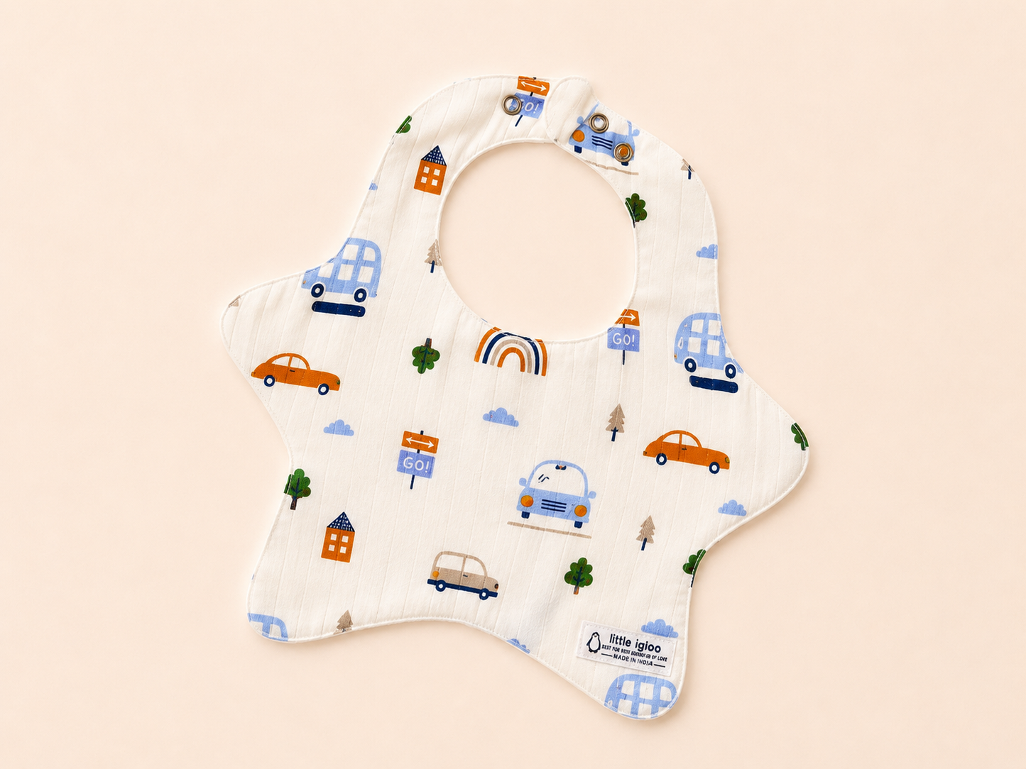 Little igloo 100% organic cotton Muslin Baby bibs |car-mushroom | pack of 2