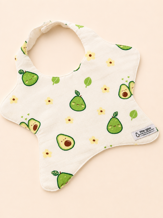 Little igloo 100% organic cotton Muslin Baby bibs |Unicorn- Avocado | pack of 2