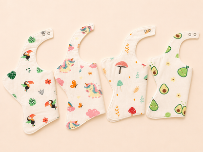 Little igloo 100% Premium organic cotton Muslin Baby bibs | pack of 4