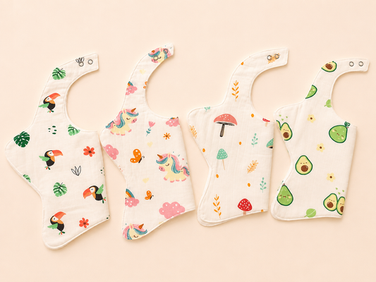 Little igloo 100% Premium organic cotton Muslin Baby bibs | pack of 4