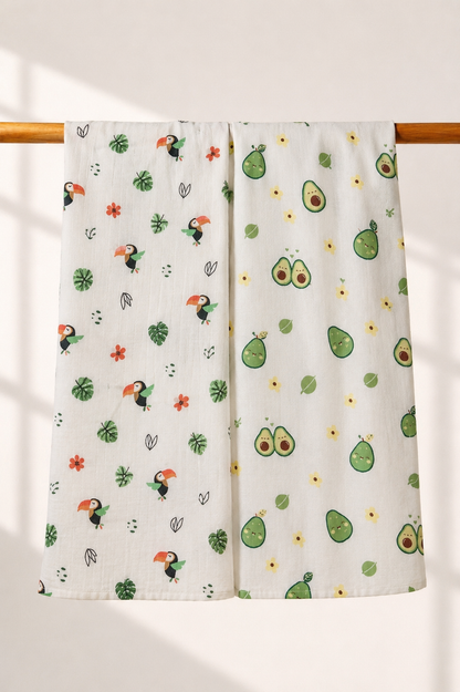 100% Organic Cotton Muslin Baby Swaddle | pack of two |AvoBird| 110x90cm