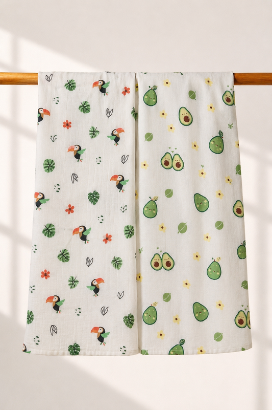 100% Organic Cotton Muslin Baby Swaddle | pack of two |AvoBird| 110x90cm