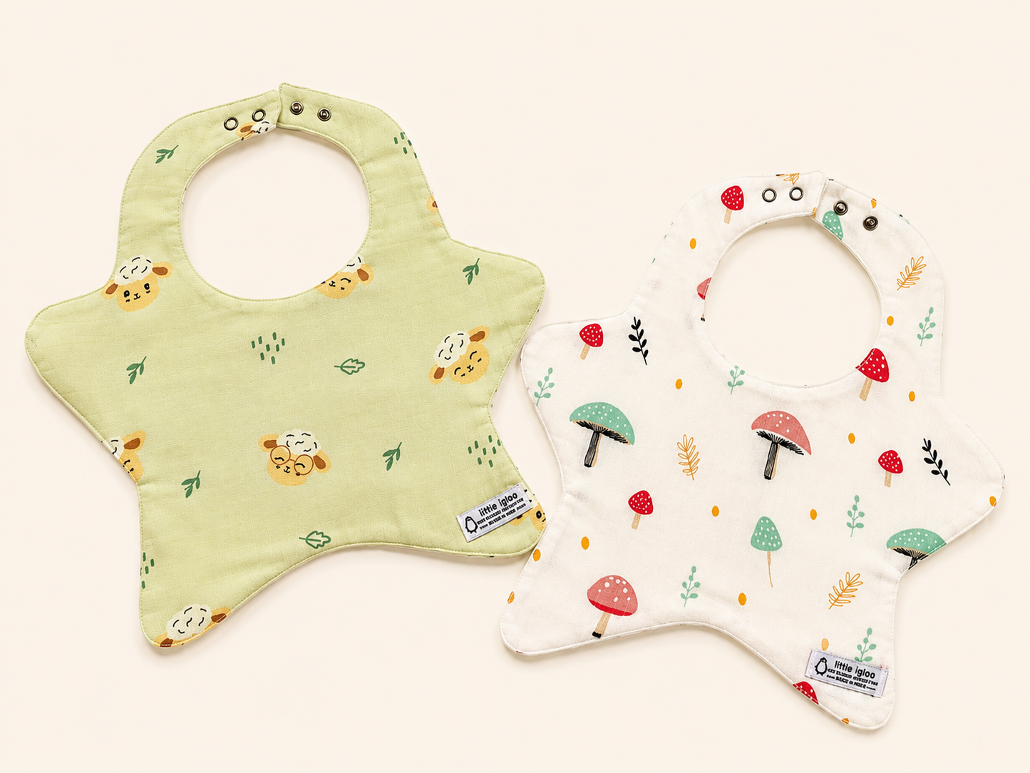 Little igloo 100% organic cotton Muslin Baby bibs |Lamb-Mushroom | pack of 2