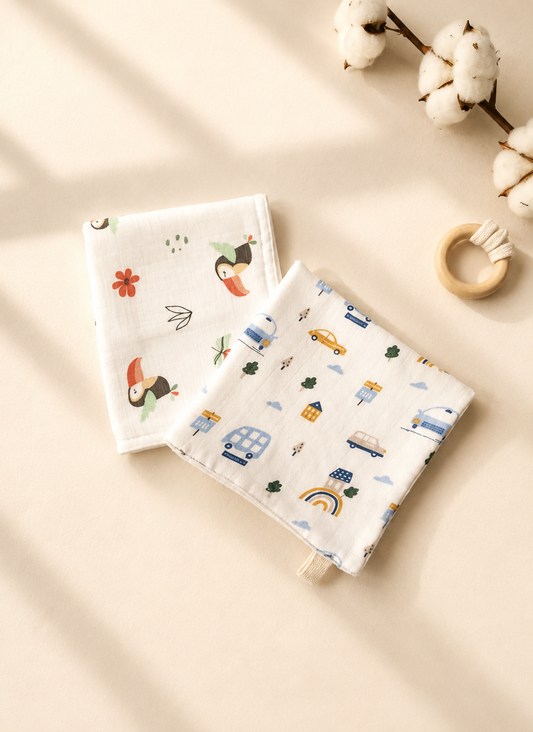 100% Organic Cotton Baby Wash cloth |super absorbent - pack of 2 |Birdcar