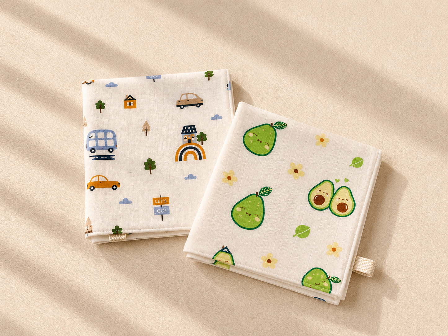 100% Organic Cotton Baby Wash cloth |super absorbent - pack of 2 | Avocado- Car