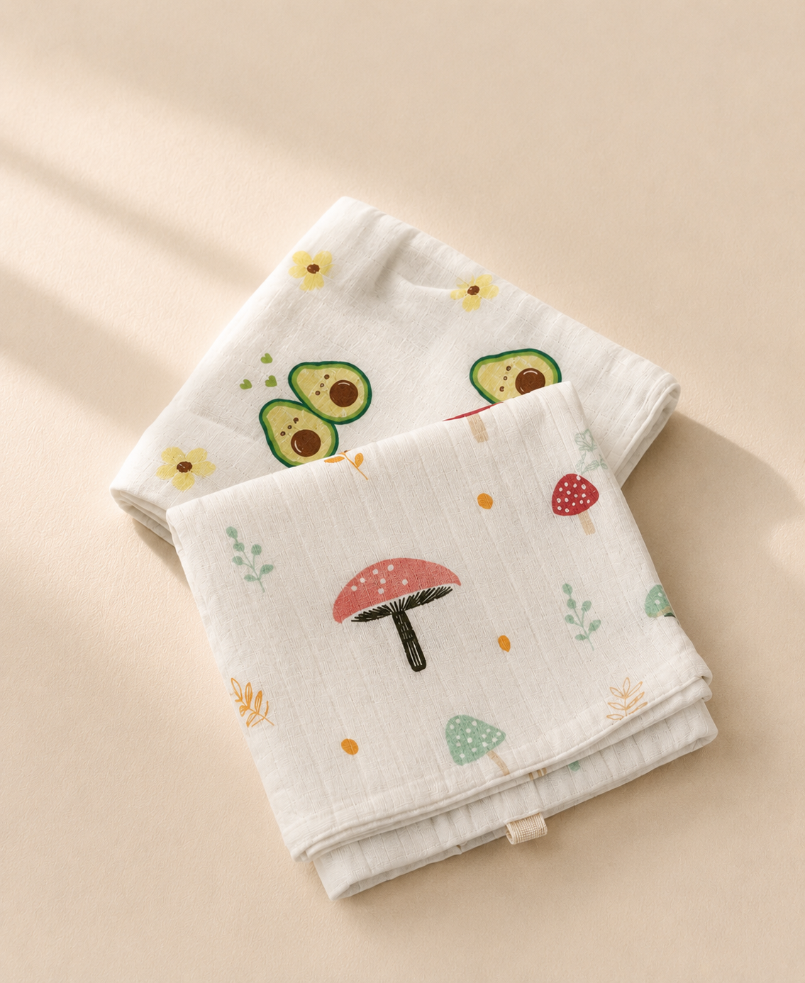 100% Organic Cotton Baby Wash cloth |super absorbent - pack of 2 |Avocado-Mushroom