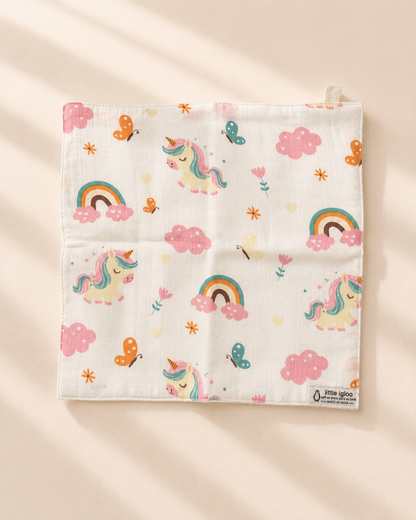 100% Organic Cotton Baby Wash cloth |super absorbent - pack of 2 |Mushroom- unicorn