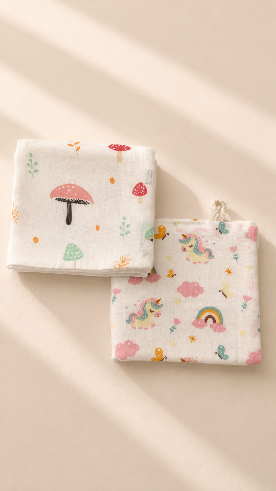 100% Organic Cotton Baby Wash cloth |super absorbent - pack of 2 |Mushroom- unicorn