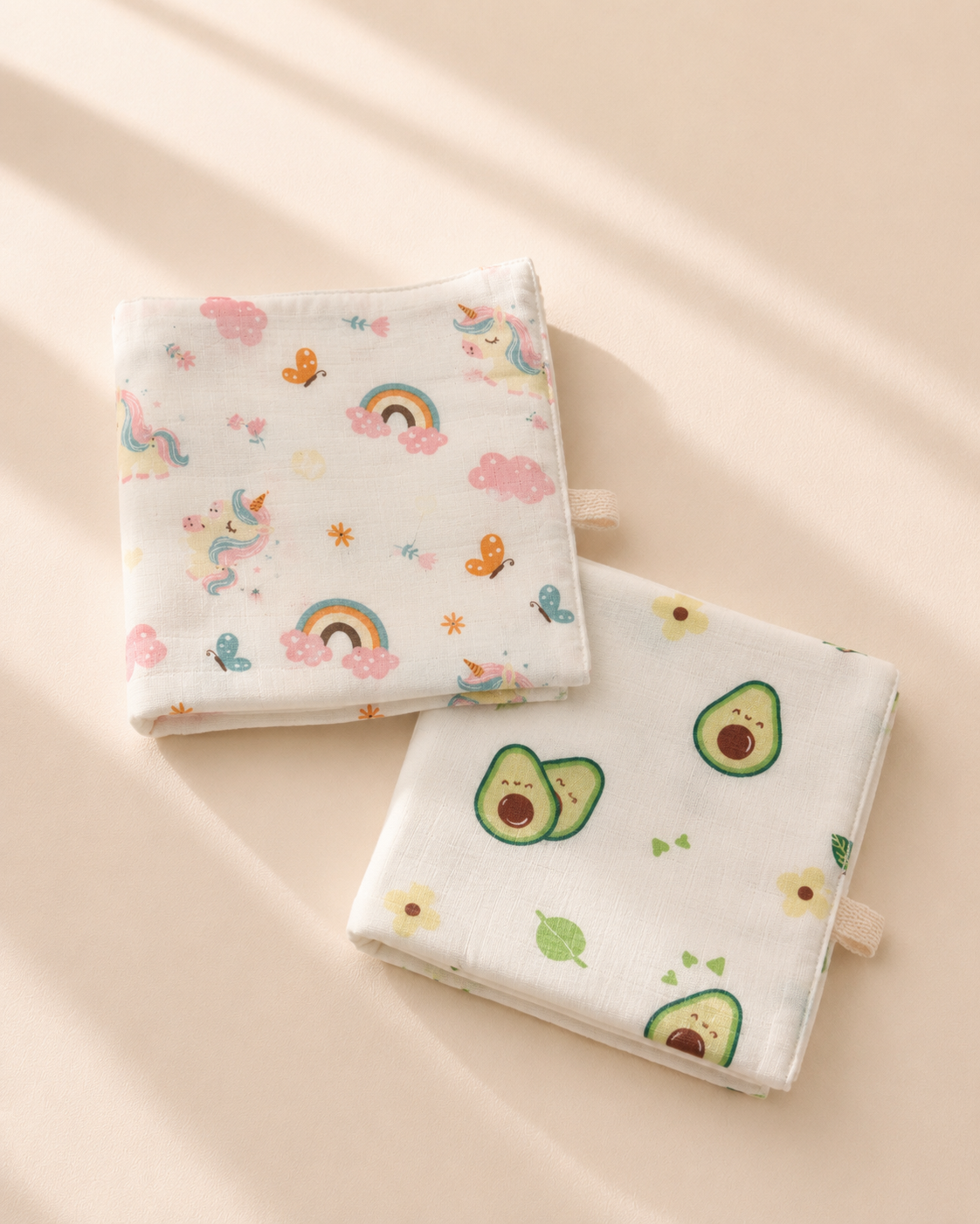 100% Organic Cotton Baby Wash cloth |super absorbent - pack of 2 |Unicorn-Avocado