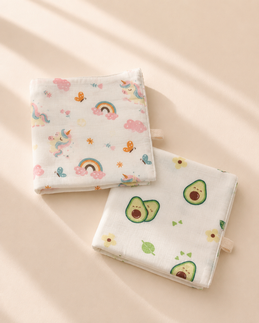 100% Organic Cotton Baby Wash cloth |super absorbent - pack of 2 |Unicorn-Avocado