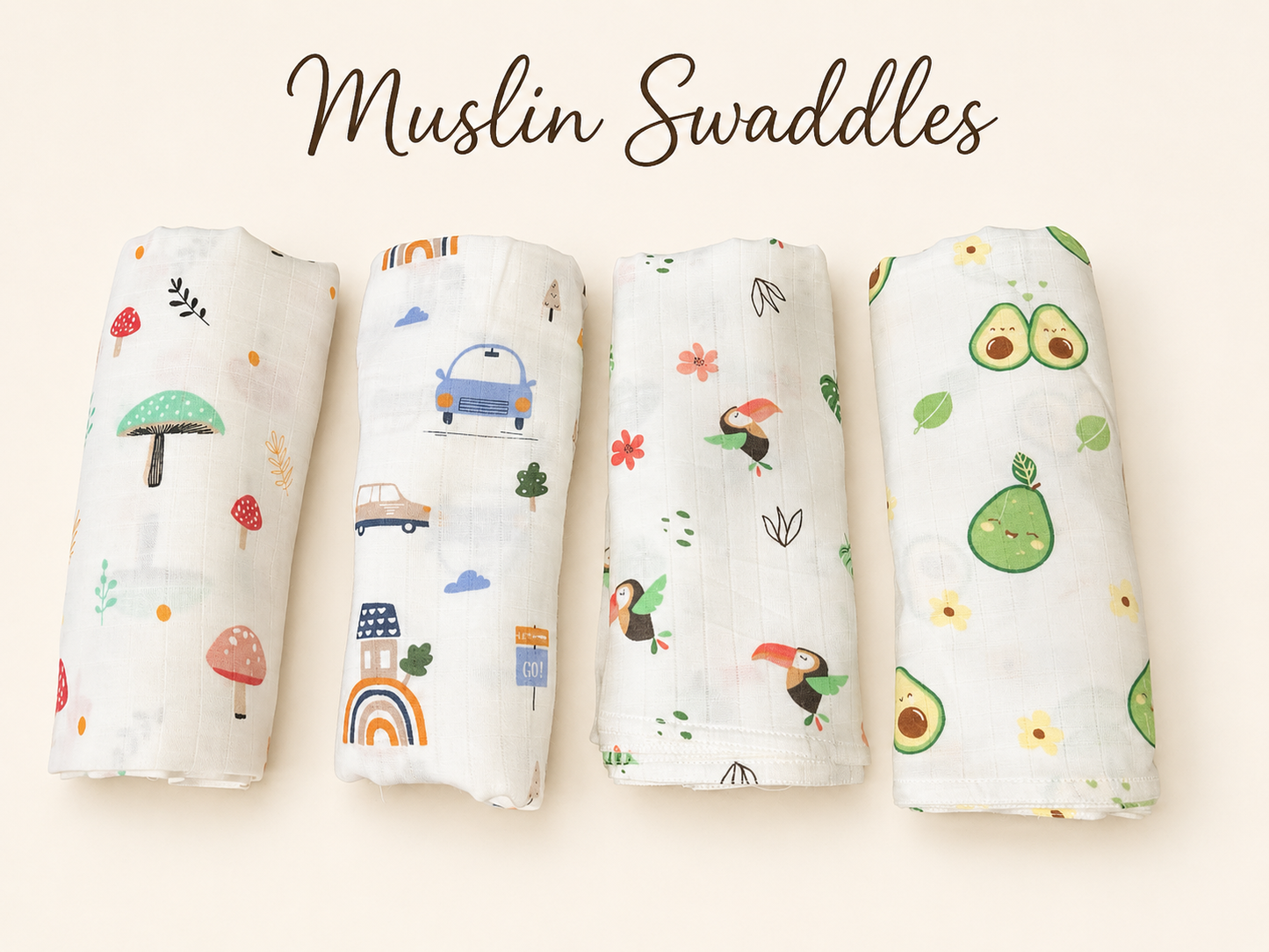 100% Organic Cotton Muslin Baby Swaddle | pack of four | 110x90cm