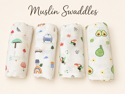 100% Organic Cotton Muslin Baby Swaddle | pack of four | 110x90cm