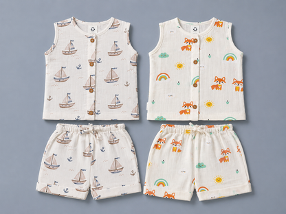 Little Explorer Duo Muslin Vest & Shorts Set (Set of 2) | double layer