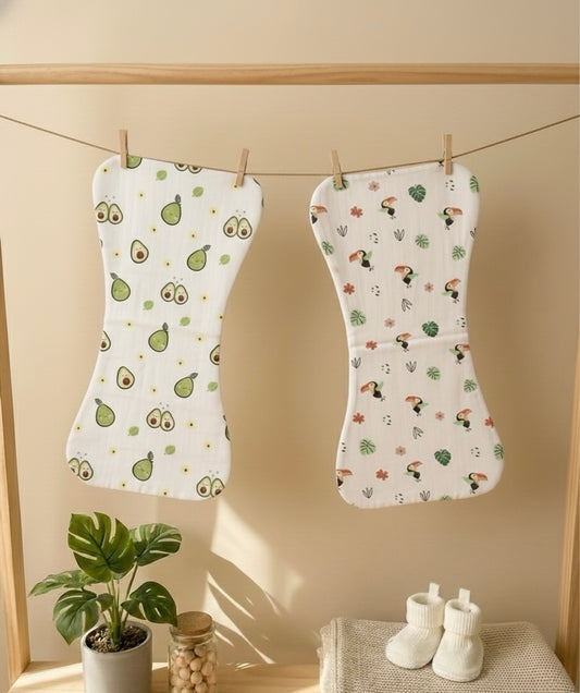 100% Organic Cotton Muslin Baby burp cloth | pack of 2 | Avocado-Bird