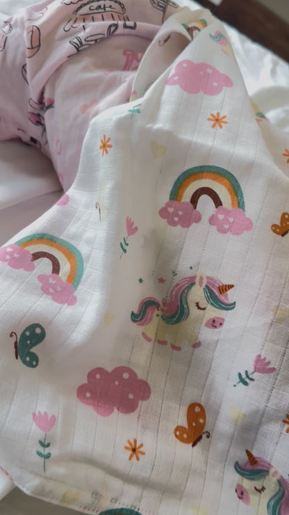 100% Organic Cotton Muslin Baby Swaddle | pack of four | 110x90cm